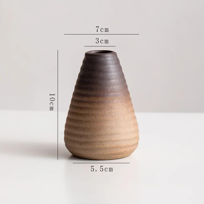 Chinese retro ceramic small vase home desktop hydroponic flowers green plant ornament coarse pottery ornament