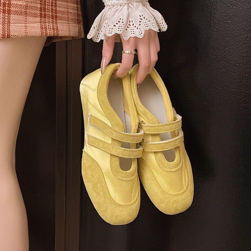 Velcro Word Belt Casual Shoes Ballet Style Women's Shoes Spring and Summer New Beautiful Yellow Shoes