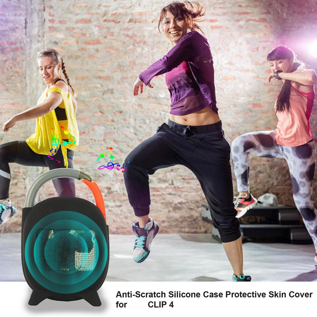 Silicone Case Cover for JBL Clip 4 Speaker with Carabiner Black Protective Skin + Clear Tube