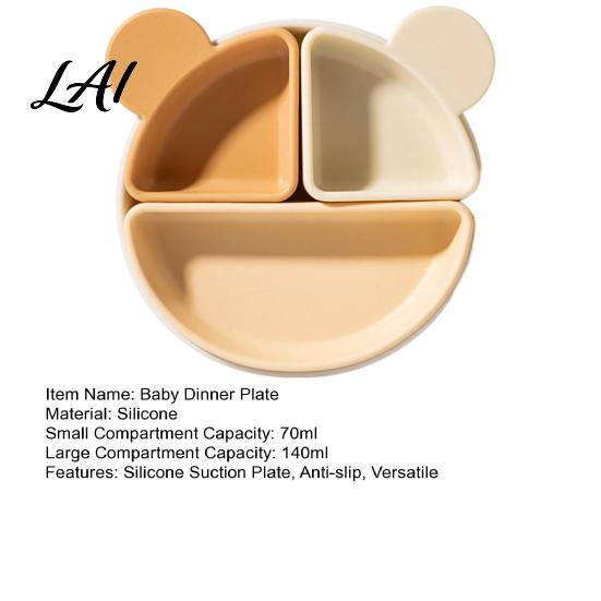 Stay Put Toddler Plate Silicone Suction for Toddlers Cute Bear Detachable Divided Dinner Baby Meal Prep Tray Plate Anti-slip Base Feeding