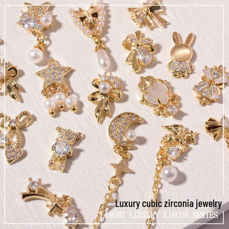 Luxurious Zircon Diamond Bow Nail Art Decorations - Japanese Style