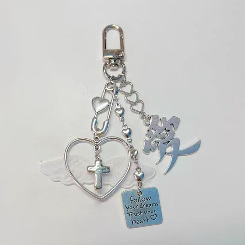 

Modern Heart Phone Chain Pendant Cross Angel Wings Keychain Charm Pendant For Enthusiasts