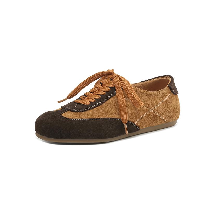 Fashion Retro Cow Suede Leather Casual Loafers for Women Flats Shoes Lace-Up Low Heels Spring Shoes 2025 Soft Office Dress Size 35-42