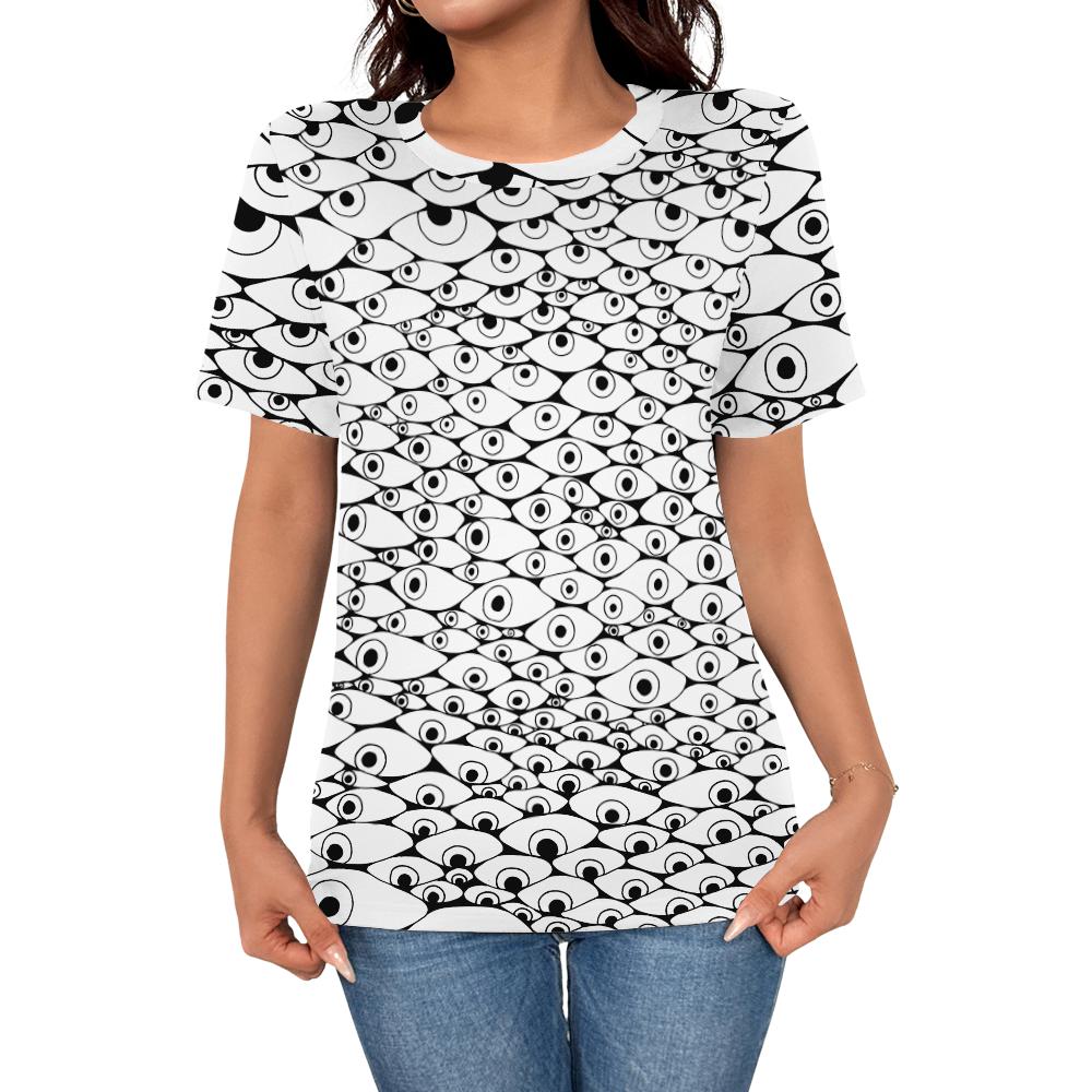 2025 Summer Women s Fashion Line Fish 3D Printed T-shirt Short Sleeve Women s Personalized Elegant Short Sleeve Top S