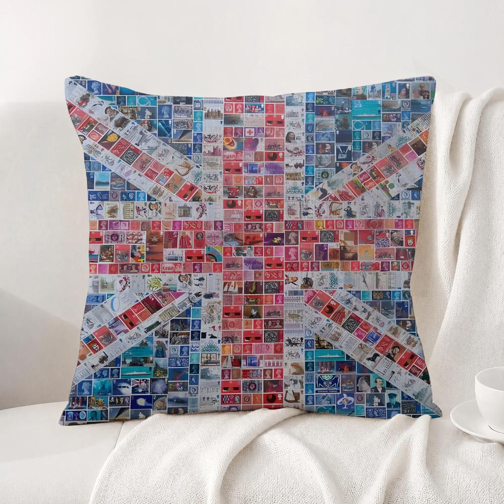Federa per Cuscino Union Jack Bandiera Set Federe in Lino Naturale Copricuscino Decorativo AllinOne per Divano Camera da Letto Sedia