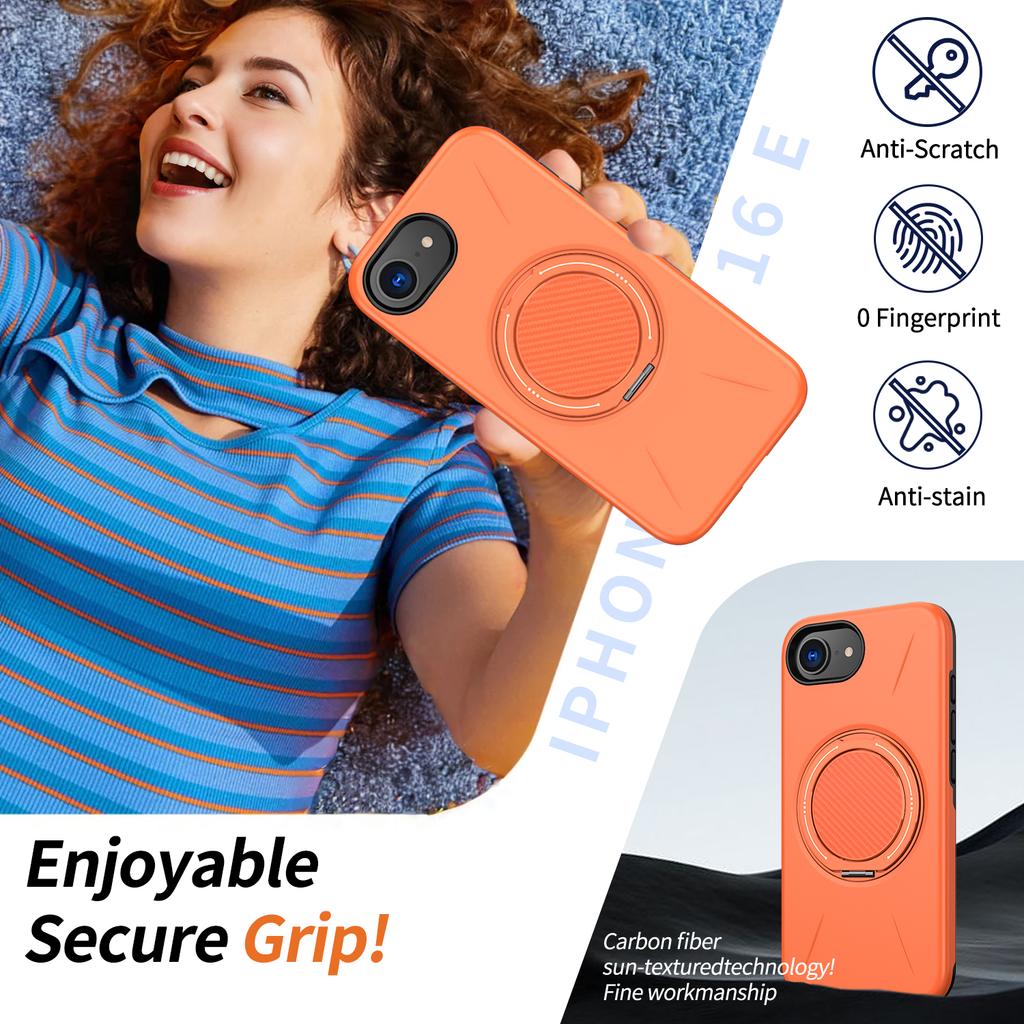 For iPhone 16e Magnetic Case Rotating Kickstand TPU+PC Phone Cover