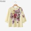 ZANZEA Women Casual Round Neck 3/4 Sleeve Loose Print Blouse