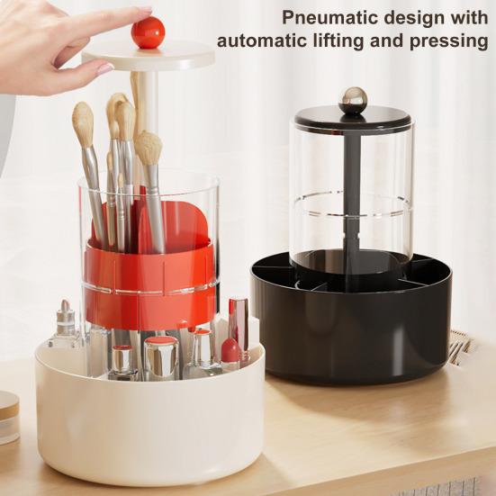 Makeup Brush Holder Dustproof 360-Degree Rotatable Press Type Multi-grid Makeup Brush Organizer Storage Tube