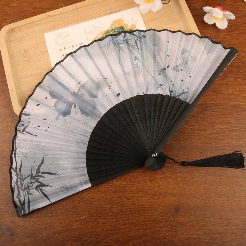 1pc Chinese Style Bamboo Folding Fan Butterfly Pattern Hand Fan With Tassel For Wedding Dance Party Home Decor