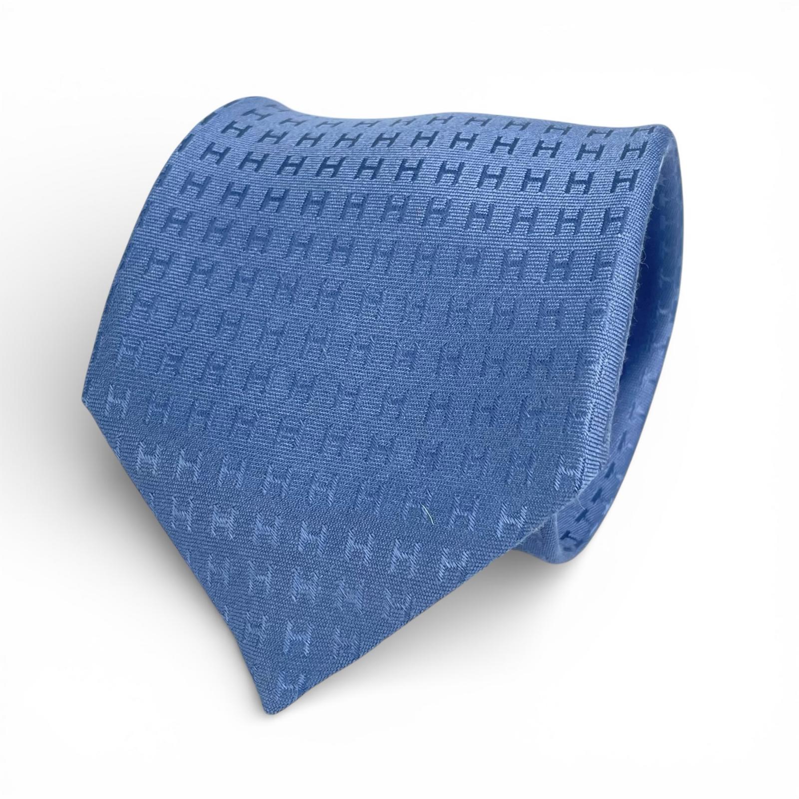 Pristine HERMES tie Fasone HH weave blue silk mens A4103020 Used