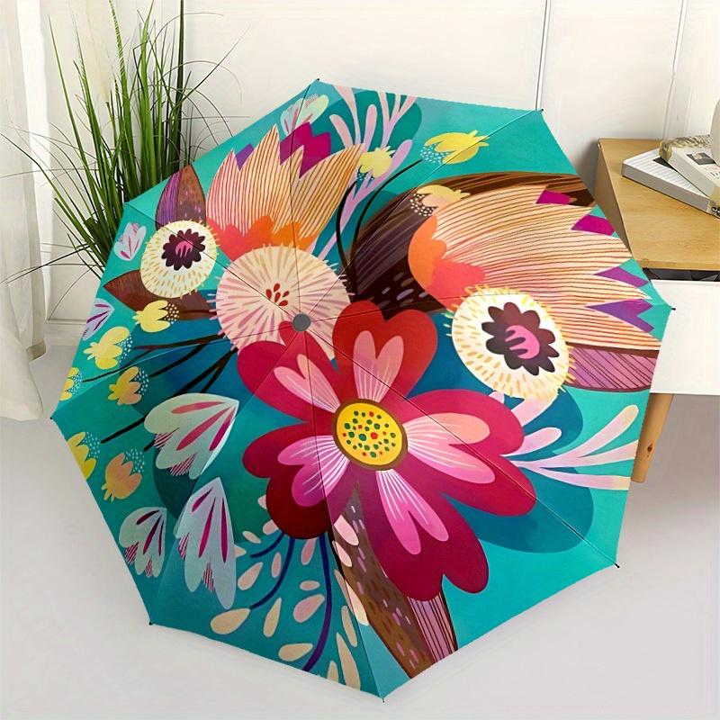 1pc Floral Bouquet Automatic Open/Close Umbrella - Compact Travel Umbrella, 8-Rib Heavy-Duty Construction, Ideal Gift, Outdoor Accessory, St