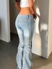 Vintage High Street Niedrige Taille Jeans Damen Weiter Bein Y2K Denim Hose Damen Schlanke Passform Schlaghosen Denim Hosen
