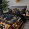 3pcs Black Bear Cabin Patchwork Bedding Duvet Cover Set Wilderness Black Bear Bedding Quilt Set Rustic Cabin Themed Bed
