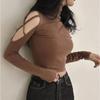 Sexy off Shoulder-topp Langermet, Tight, Hollow Out Høyhalset Underlag Kort T-skjorte Slim Fit