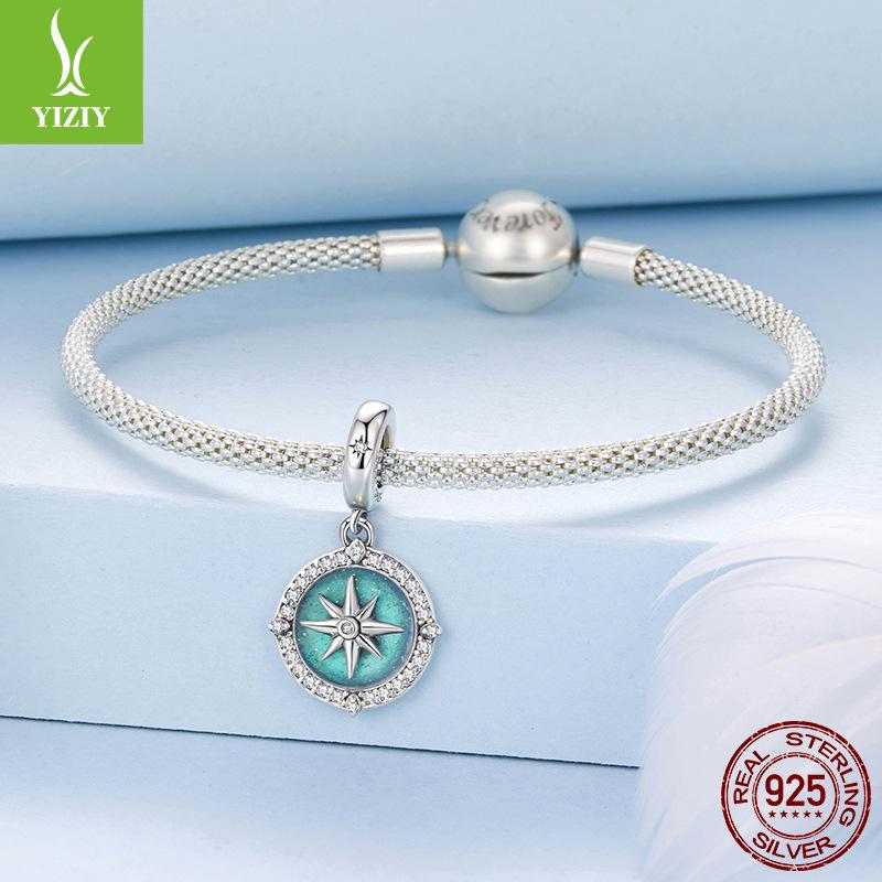 Vintage S925 Sterling Silver Compass Pendant Accessories Cross-Border Popular Starburst Diy Bracelet Beaded