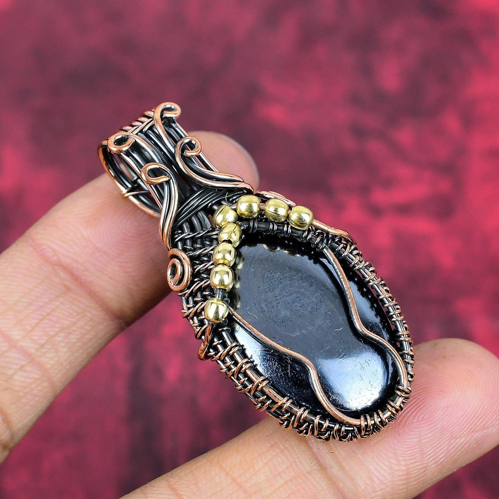 Shungite Pendant Copper Wire Wrapped Pendant Unique Style Pendant Handmade Copper Jewelry Gemstone Pendant Gift for Dad Wire Wrapped Jewelry