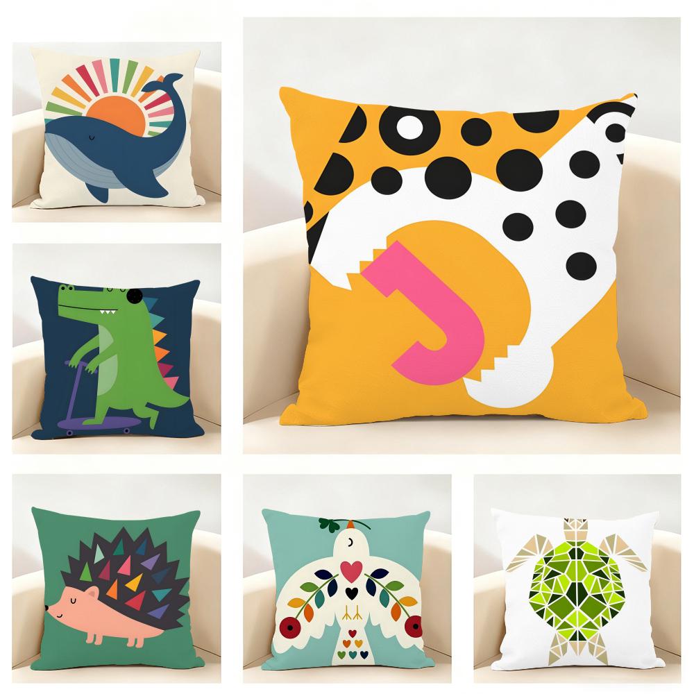 Creative Art Geometric Animal Pattern Cushion Cover Linen Pillowcase Soft for Sofa Bed Home Room Decor