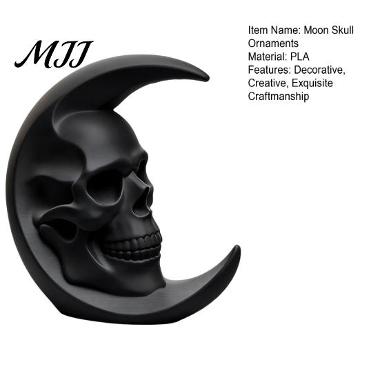 Niche Art Pieces 3D Printed Skull Moon Figurine, Gothic Crescent and Home Accessories Sculpture, Vintage Desktop Statue for Halloween Desk Bookshelf