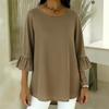 Spring Summer Casual Women's Crew Neck T-shirt Flounce Sleeve 3/4 Sleeve Top