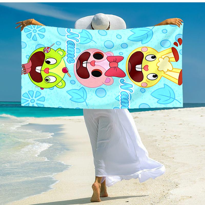Personalized customized proof beach towel with Happy Tree Friends pattern - soft, absorbent,quick-drying,perfect swimming,camping&bathing