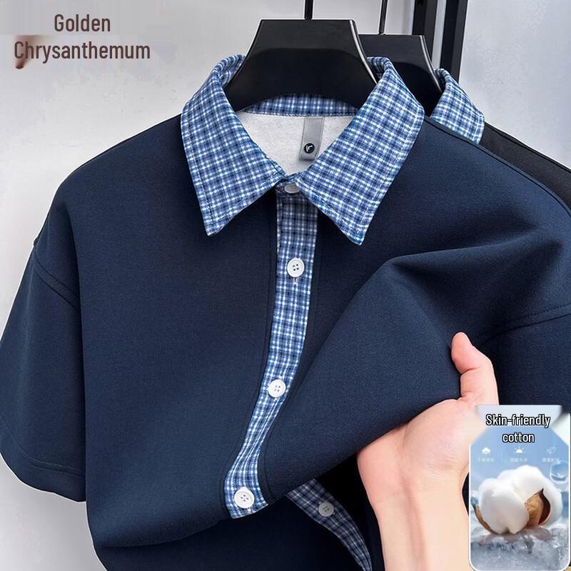 Men s Fake Two-Piece Short Sleeve Polo Shirt XL
