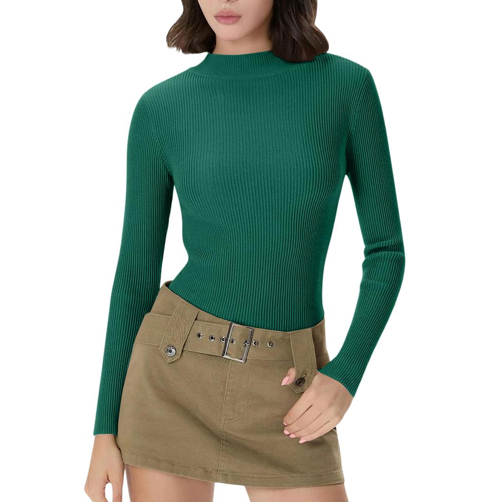 Women's Everyday Casual ,Color Half,High Neck Long,Sleeve Knit Base Layer Top