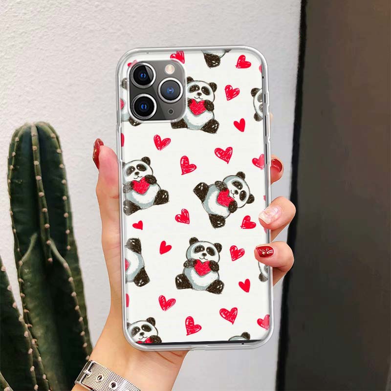 Cartoon Cute Panda Bear For iPhone 17 Air 16 15 14 Plus 13 Mini 12 11 Pro Max Phone Case 16E 7 Print 8 SE Fundas Cover Soft Coqu