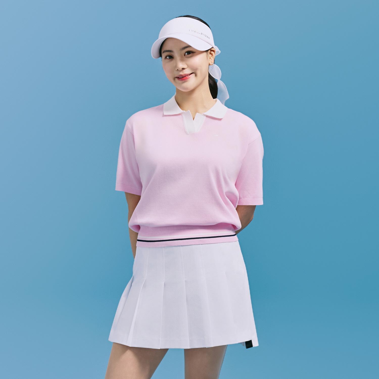 Challenger Women S Drop Shoulder Cotton Poly Collared Knit Pullover Light Pink Lp/S