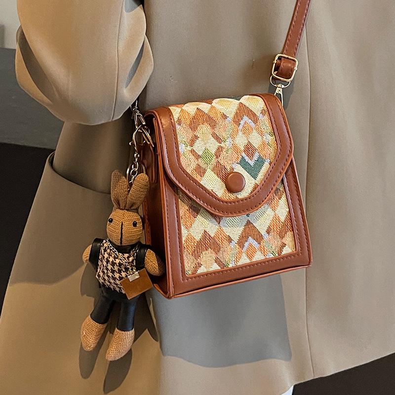 High Texture Fashion Vertical Messenger Bag Women'S Popular Bag Niche Shoulder Mobile Phone Bag Plaid Bag Women