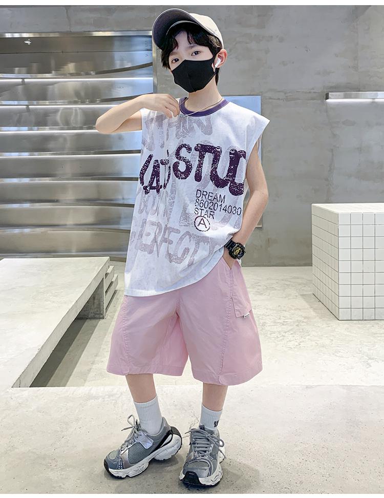 Boys' Summer Dress Set 2026 New Summer Mid to Large Children's Clothing Rascal Handsome Boys' Sleeveless Tank Top Thin Summer Style Trendy