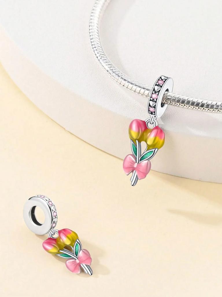 Charms Plata Copper Colors Rose Fresh Flowers Cactus Beads Charm Pendant For Original Bracelet For Women Diy Jewelry Love Gift