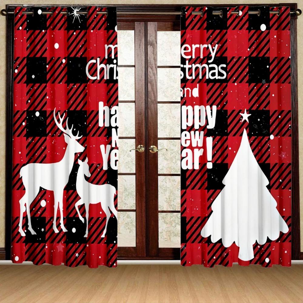 3D Cheap Christmas Fireworks Christmas Tree Set Shade Drapes 2 Panel Deluxe Livingroom Space Bedchamber Household Decoration Drapes