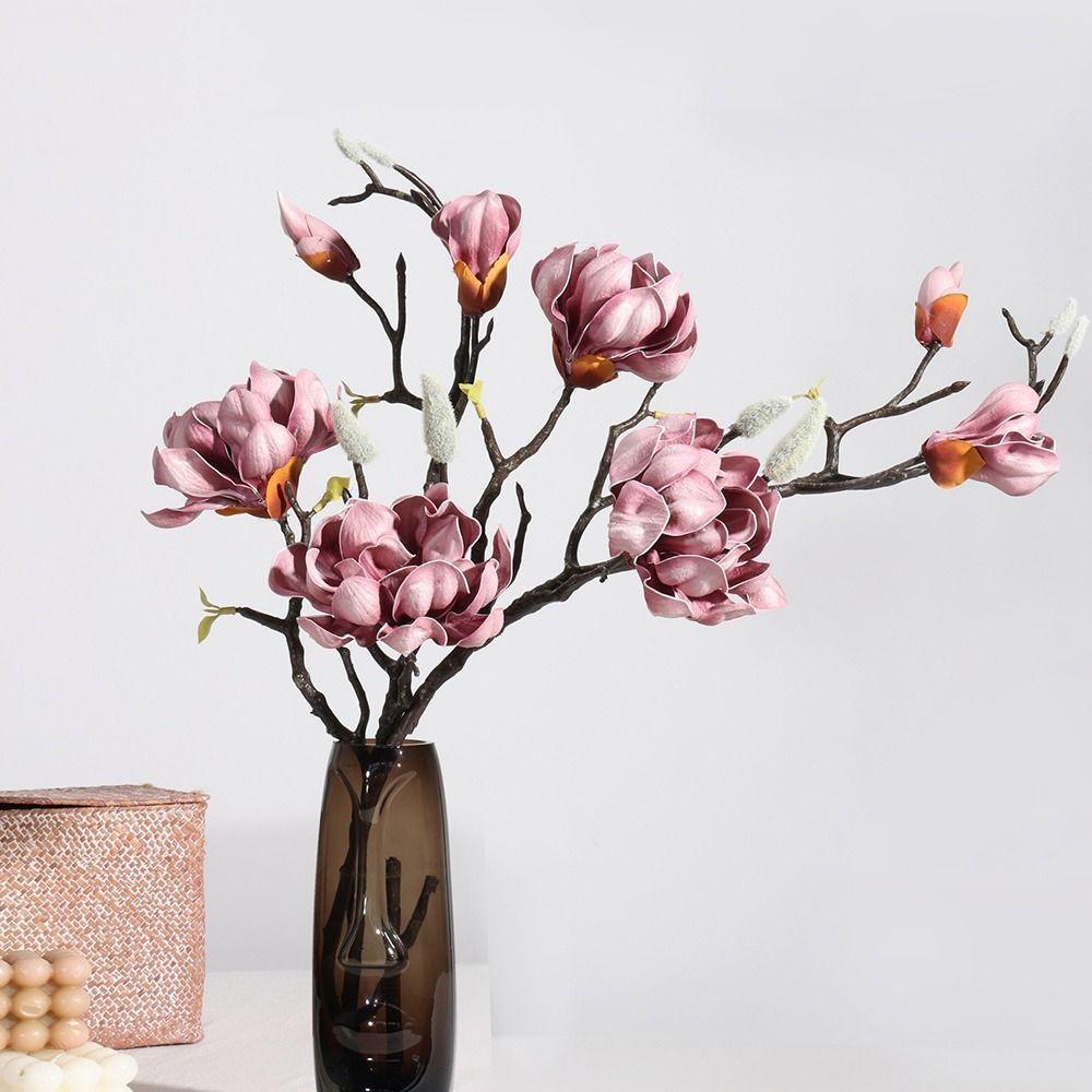 Multicolor Artificial Magnolia Flower Accessories PU Yulan Artificial Flower Chinese Style Small Buds Simulation Flower Stem