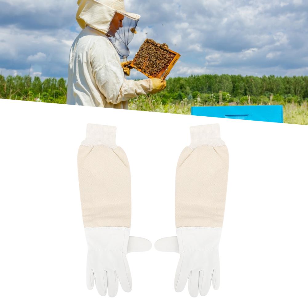 Pair of Sheepskin Beekeeping Protective Gloves Long Sleeves Full Hands Protection for Beginners