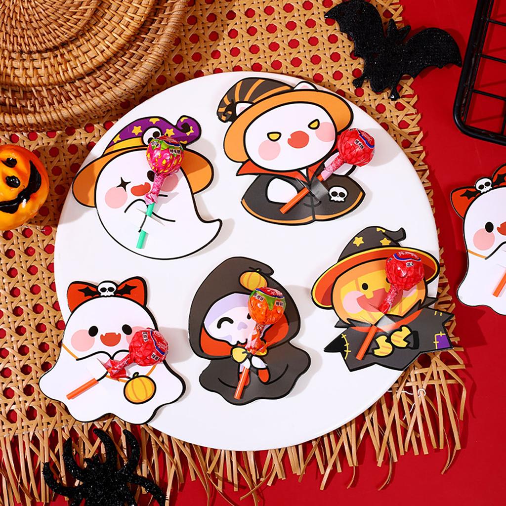 48Pcs Halloween Lollipop Insert Card Pumpkin Ghost Candy Cardboard Decor Message Paper Card Kids Gifts Halloween Party Supplies