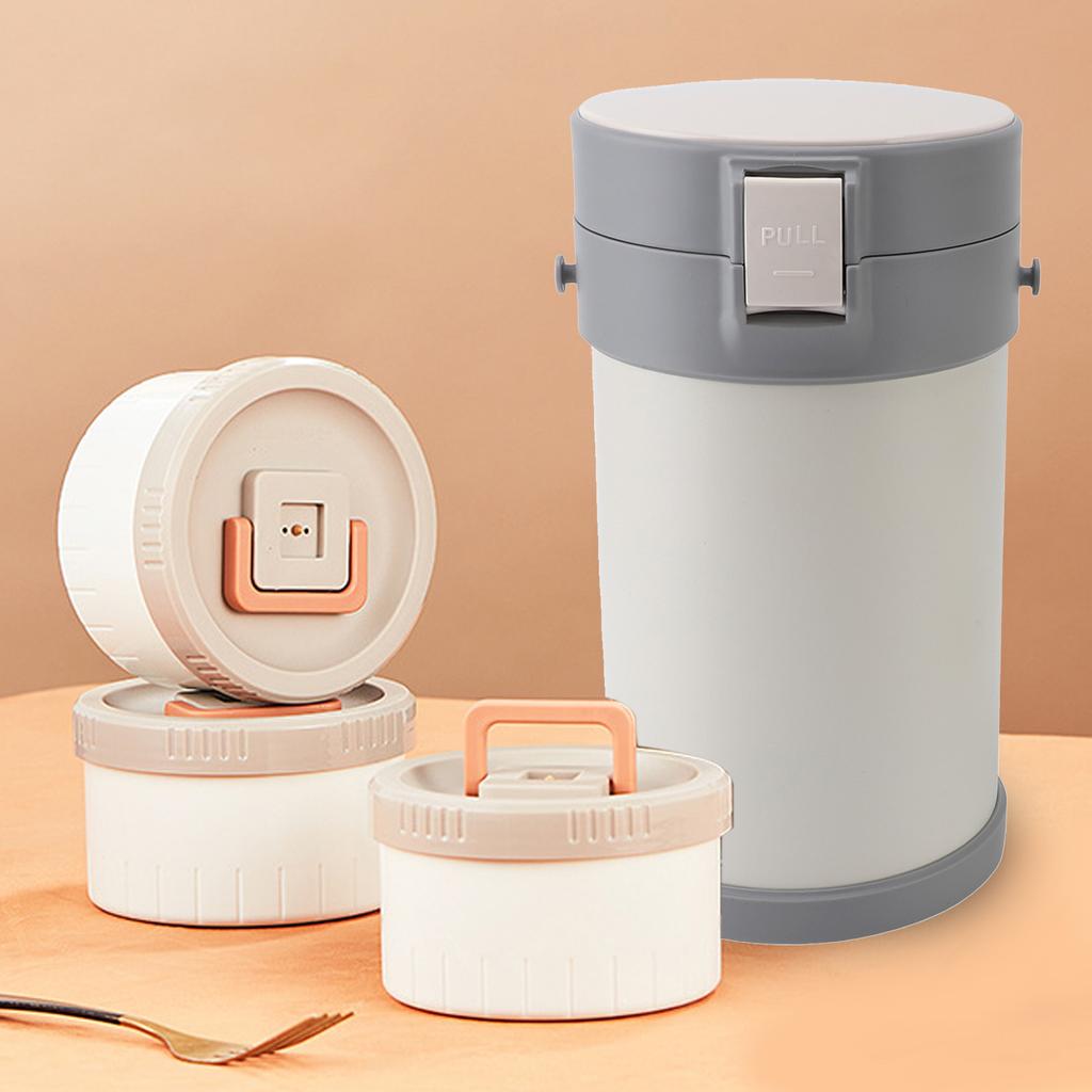 Insulated Food Jar 2.3L 3 Tier Microwave Safe 304 Stainless Steel Thermal Lunch Box with Shoulder Strap for School