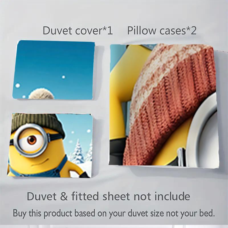 3Pcs Winter Minions Fun Bedding Sets For All Sizes New 3D Printed Bed Cover Comforter Duvet Cover Pillowcase Bedroom Decoration