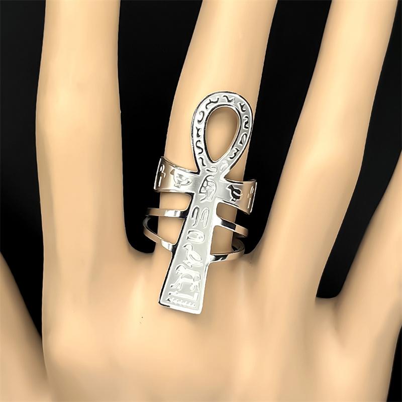 Croce Ankh Egizia Chiave della Vita Anelli Aperti Regolabili per Donne Uomini Acciaio Inossidabile Mitologia Animale Runa Anello da Dito Gioielli