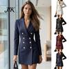 Striped Blazer Dress Women for Fall, Double-breasted Lapel Collar Mini Ladies Formal Dress, Slim Fit Cinched Waist Above Knee Short Work