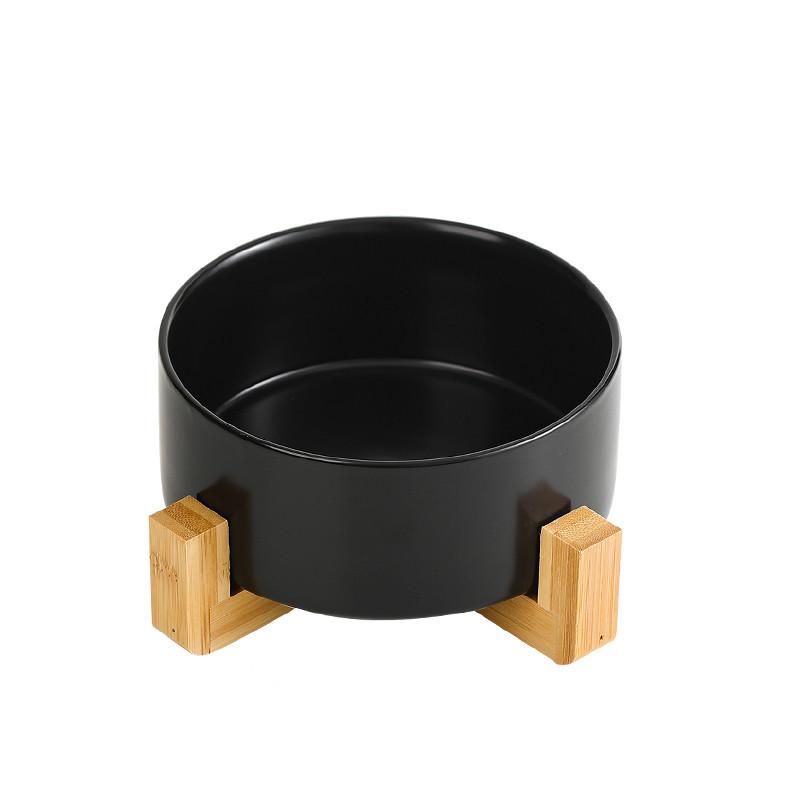 Ceramic Salad & Noodle Bowl Set with Wooden Stand - Black