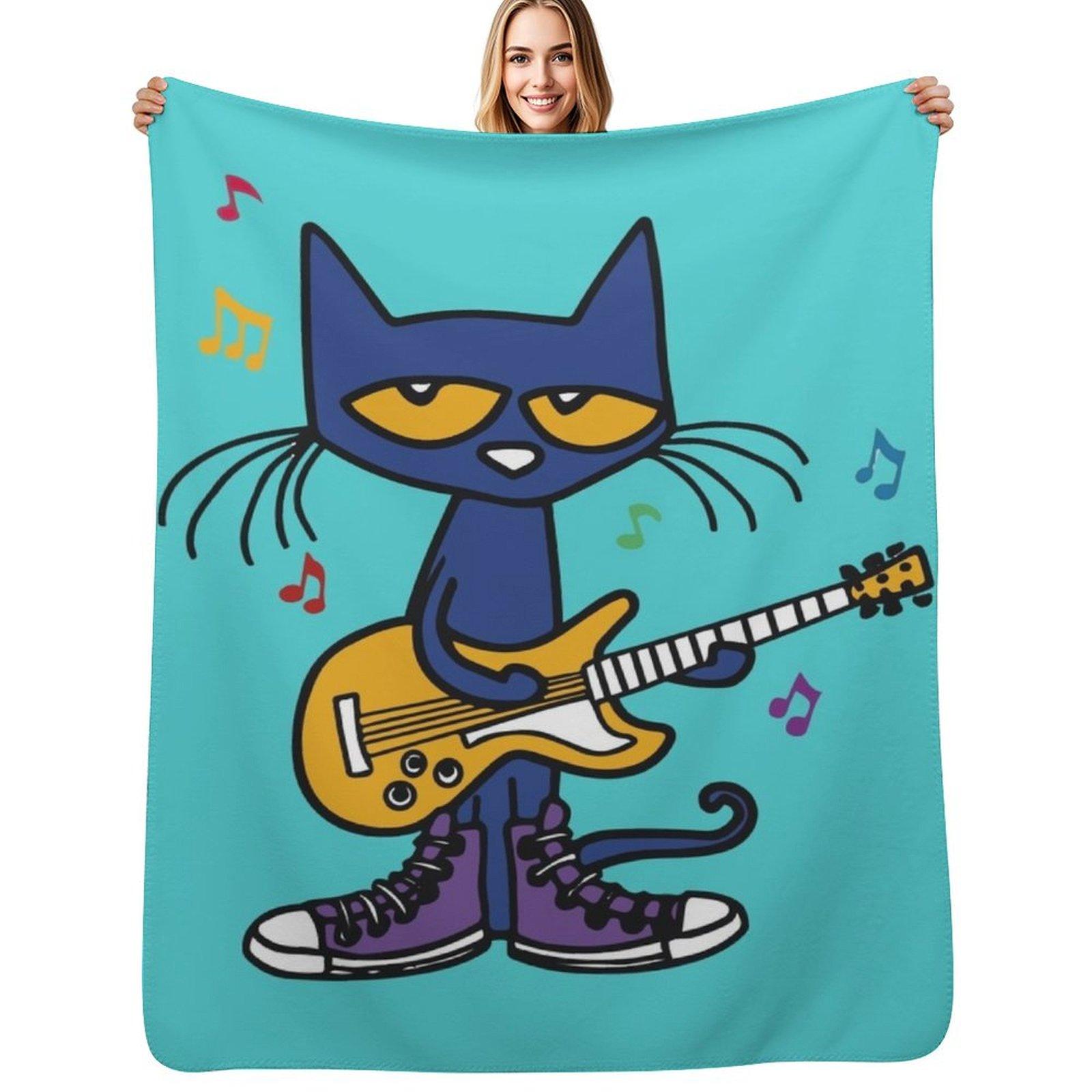 Pete the cat playing guitar Throw Blanket Luxurious Soft Fuzzy Blanket for Sofa Bed Size: 75*100cm, Weight: 230 GSM