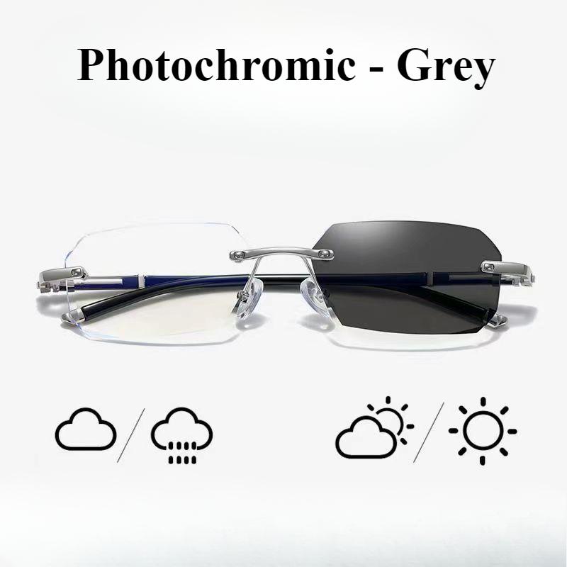 

Очки для близорукости без оправы HD Дополнительные фотохромные очки Анти-синий мужские анти-усталость Прозрачные очки -3.5