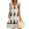 Summer Dresses For Women Beach Boho Sleeveless Printing Flowy Pocket Tshirt Tank Sundresses