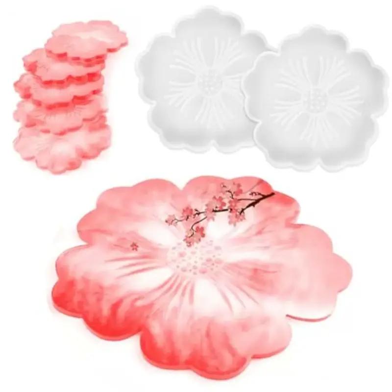 DIY Flower Shape Coaster Mold Silicone for Epoxy Resin Handmade Craft Fruit Dish Clay Plaster Casting Mould Home Decor