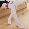 Academy Style Black & White Striped Thigh-High Velvet Socks