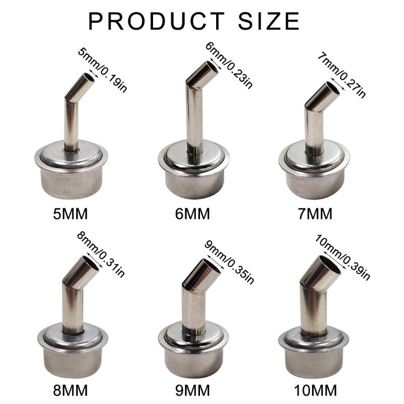 5/6/7/8/9/10mm Angled Hot Air Nozzle Replacement for 861DW Heat Guns Direct Blow Assembly Heating Repair Accessories