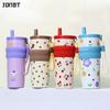 Cute Thermal Water Bottle Drinkware Stainless Steel Straw Insulated Cup Large Capacity Portable Car Ice Coffee Cups Thermal Mug