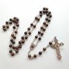 Rosary Crucifix Cross Necklace Natural Flower Sand Beads Catholic Jewelry Gift