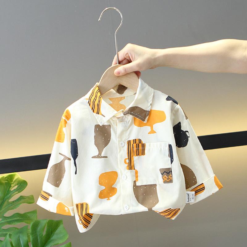 Boys Long Sleeve Plaid Button-Up Shirt for Spring and Autumn 80