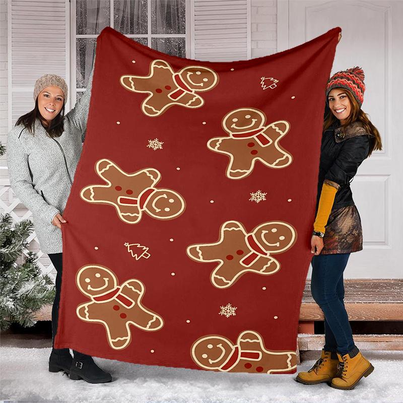 Christmas gingerbread man Theme Printed Blanket - Perfect for Couch, Bed, Travel & Outdoor Use | Machine Washable, Cozy & Durable.